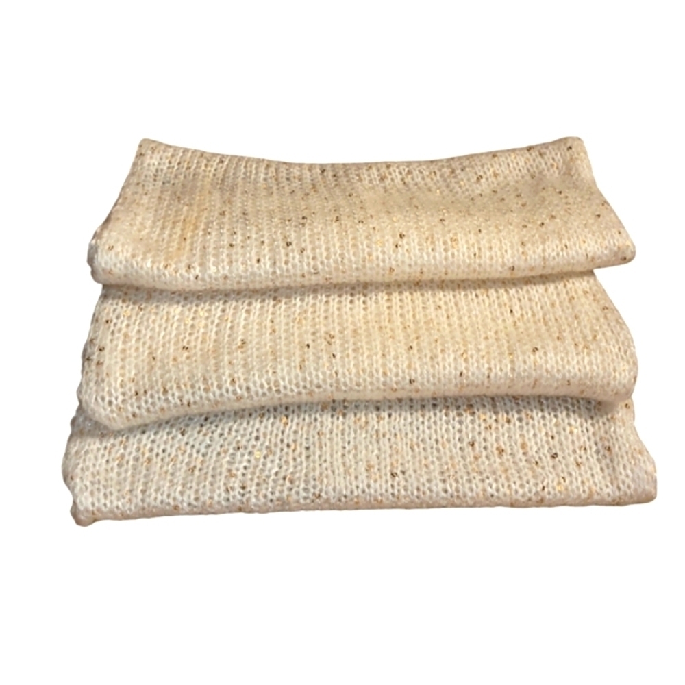 Cream Gold Sequin Knit Infinity Fall Winter Scarf 12"×48"
